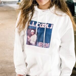 Hanes White Hoodie with LL Cool J Graphic Print